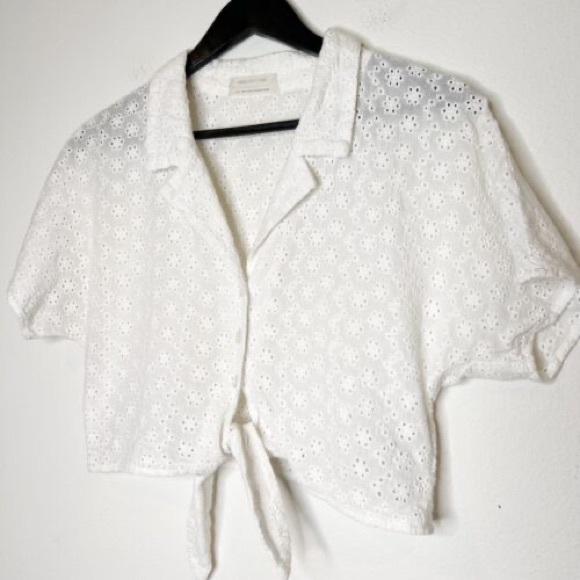 NWT Urban Outfitters White Tie Front Eyelet Crop Bolo Jacket Top medium - Picture 2 of 9
